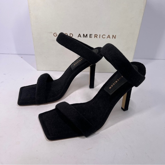 Good American Terry Cloth Square Toe High Heels Shoes Black Size 7.5 - Picture 4 of 13